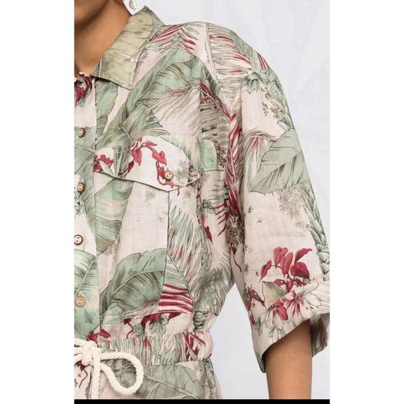 ZIMMERMANN Cassia Jungle Print Drawstring Linen Playsuit Button Romper AU 1 US 6 - Picture 7 of 16